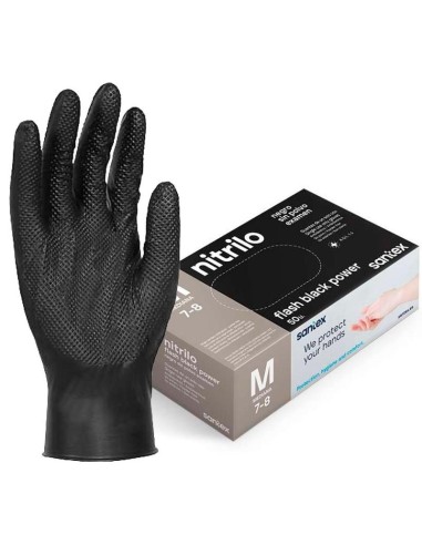 Guante de nitrilo negro Santex Flash Black Power XL